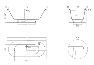 Ванна из искусственного камня Salini Ornella Axis S-Stone 103422MRF 190x90см RAL полностью