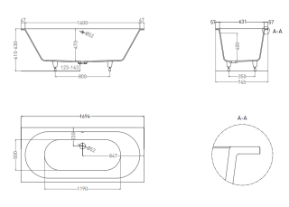 Ванна из искусственного камня Salini Ornella Axis S-Sense 103413MRF 170x75см RAL полностью