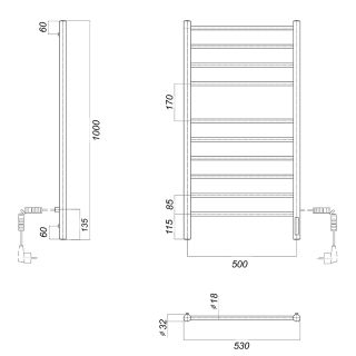 Полотенцесушитель электрический Domoterm Медея DMT П10 500х1000 EK R чёрный