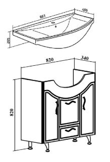 Тумба под раковину Runo  (под умывальник Стиль 85) Севилья 85 (00000000597)