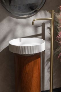 Накладная раковина с пьедесталом золото Armadi Art Sole Corian 801-R-MW+801-Base-Rwood белый матовый/красное дерево