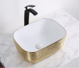 Раковина CeramaLux  D1333H130 бело-золотая 46 см