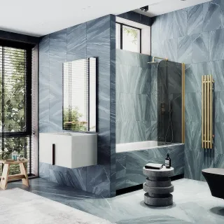 Шторка на ванну MaybahGlass MGV-613-3 60см золото