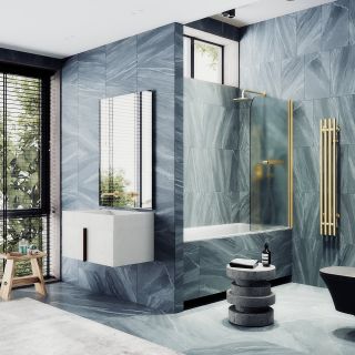 Шторка на ванну MaybahGlass MGV-775-3 50см золото