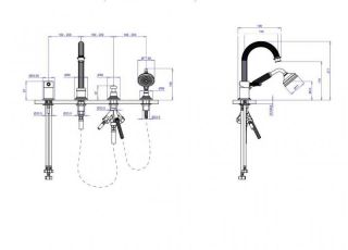 Смеситель на борт ванны однорычажный с выдвижным душем и переключателем Cezares APHRODITE-BVDM-02-Bi