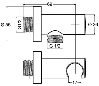 Шланговое подключение Kludi A-QA с держателем для душа хром 6054705-00