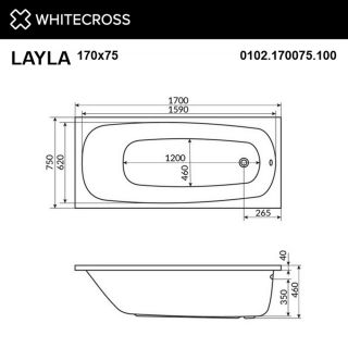 Гидромассажная ванна WHITECROSS Layla 0102.170075.100.SMARTNANO.GL 170x75 см Smart Nano золото