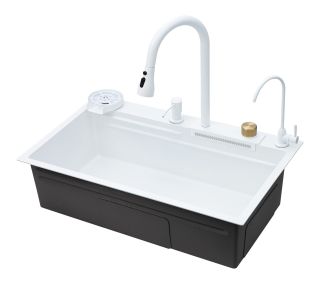 Многофункциональная кухонная мойка Savol S-SC003W с водопадом 75см белый