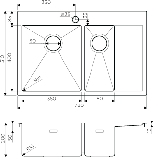 Мойка кухонная Omoikiri Akisame 78-2-GM-L нерж.сталь/вороненая сталь