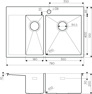 Мойка кухонная Omoikiri Akisame 78-2-GM-R нерж.сталь/вороненая сталь