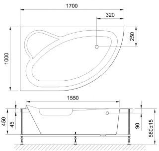 Гидромассажная ванна Royal Bath Alpine Standart 170x100см левая белый RB819102ST-L