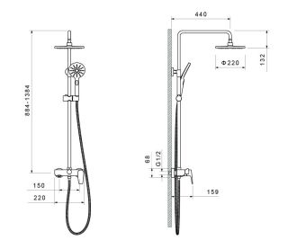 Душевая стойка Aquatek Бетта AQ2140BGM шлифованный чёрный хром