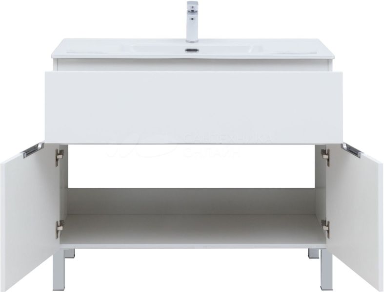 Тумба с раковиной Aquanet Алвита 100 напольная, белая матовая