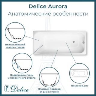 Ванна чугунная Delice Aurora DLR230603R-AS 150x70 с отверстиями под ручки и антискользящим покрытием