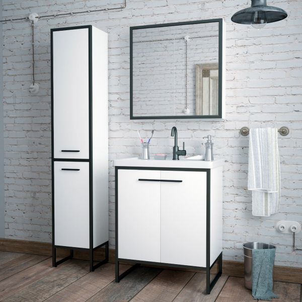 Тумба под раковину Corozo Айрон 70см белый/чёрный SD-00000411