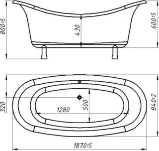 Ванна из искусственного камня AquaStone Лиона 190x86см ножки хром