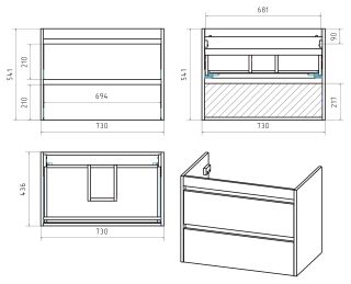 Подвесная тумба под раковину Brevita Balaton BAL-06075-01-01П2Я 75см белый