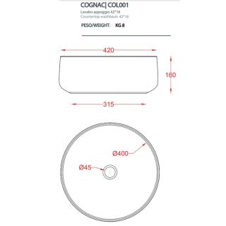 Раковина ArtCeram Cognac COL001 01 65 bianco/testa di moro белый 42 см