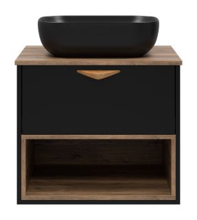 Подвесная тумба под раковину Brevita Bergen BER-07060-19-02-1Я с подсветкой 60см дуб Галифакс олово/чёрный