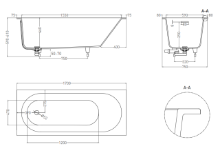 Ванна из искусственного камня Salini Ornella Kit S-Stone 102421MRH 170x75см RAL снаружи