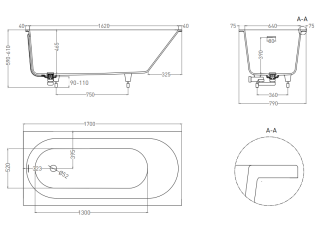Ванна из искусственного камня Salini Ornella Kit S-Sense 102414MRH 170x80см RAL снаружи