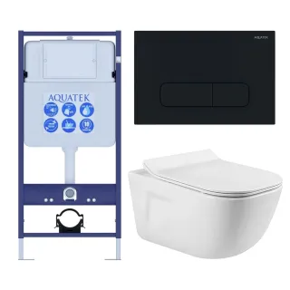 Комплект SET AQUATEK ДИВА-017 4в1 унитаз с инсталляцией кнопкой и сиденьем микролифт