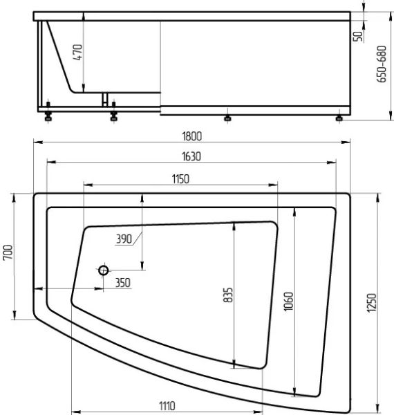 Акриловая ванна Aquatek Оракул ORK180-0000009 180х125 см правая с фронтальным экраном вклеенный цельносварной металлический каркас
