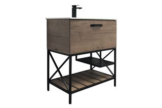 COMFORTY. Тумба-умывальник "Бредфорд-90" дуб темный с белой раковиной COMFORTY 90E