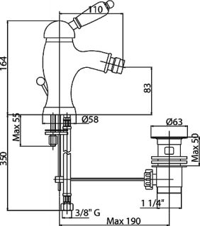 Смеситель для биде однорычажный, золото Cezares ELITE-BSM1-03/24-Nc