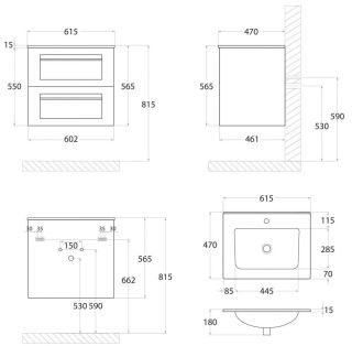 Подвесная тумба под раковину Art&Max Platino 60см белый матовый AM-Platino-600-2C-SO-BM-Cer