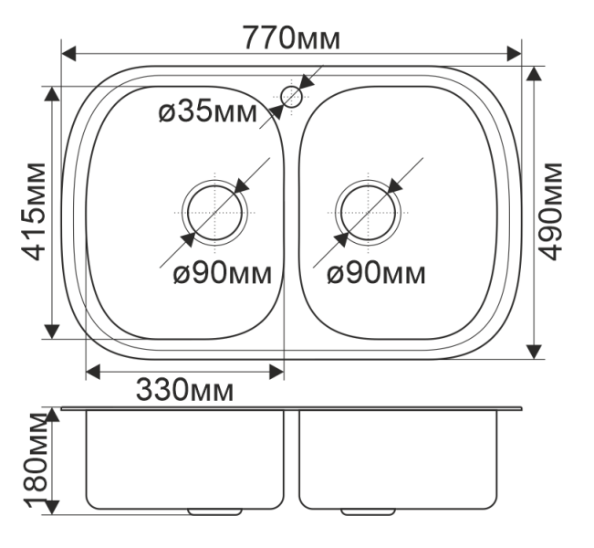 Мойка 7749S Melana 0,8/180 хром без сифона (229 ti *7)