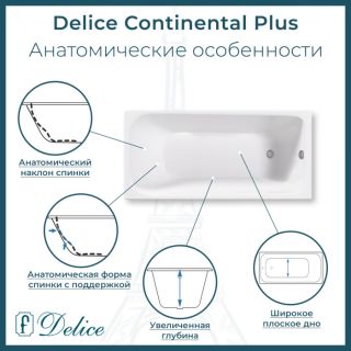 Ванна чугунная Delice Continental PLUS DLR230634R-AS с отверстиями под ручки и антискользящим покрытием 170х70 см
