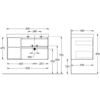 Тумба под раковину Kerama Marazzi Cubo CUB.90Rh\MAL правая 90 см мальва матовая/древесина