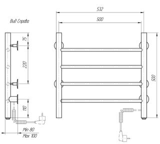 Полотенцесушитель электрический Domoterm Классик DMT 109-4 50x50 EK R чёрный