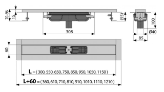 Душевой лоток AlcaPlast Low с порогами для перфорированной решетки 55см хром APZ1101-550