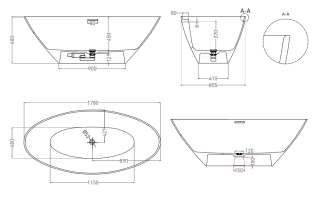 Ванна из искусственного камня Salini Diva S-Sense 102211G 178x85см белый глянцевый