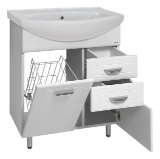 Напольная тумба под раковину Misty Дрея 65см с бельевой корзиной белый