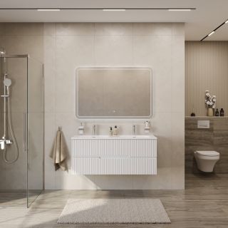 База под раковину Cezares подвесная с двумя выкатными ящиками для раковины с двумя чашами, Bianco Lucido, 1200x457x500, DUET-N-1200-2C-SO-2-BL