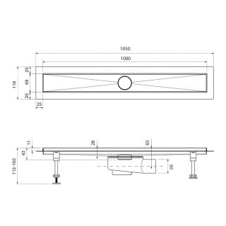Душевой лоток Timo Drain System DS230210/01 100см с двусторонней панелью plate под плитку сатин
