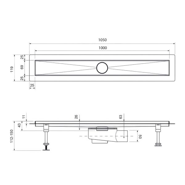 Душевой лоток Timo Drain System DS230210/01 100см с двусторонней панелью plate под плитку сатин