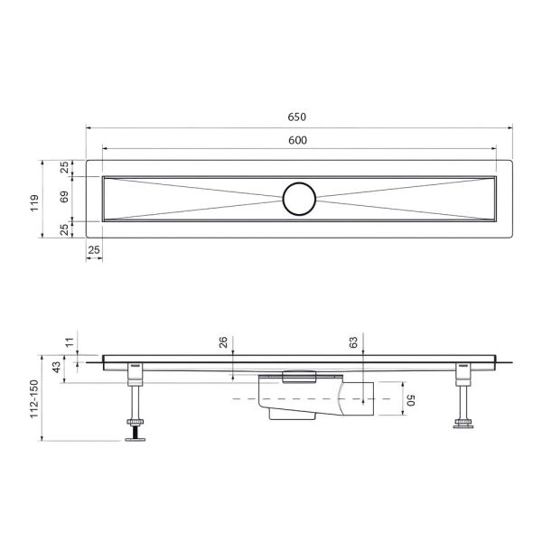 Душевой лоток Timo Drain System DS230206/00 60см с двусторонней панелью plate под плитку хром