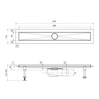Душевой лоток Timo Drain System DS230206/03 60см с двусторонней панелью plate под плитку чёрный