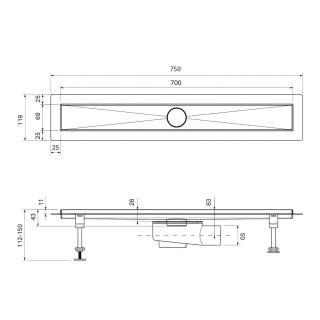 Душевой лоток Timo Drain System DS230207/03 70см с двусторонней панелью plate под плитку чёрный