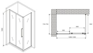 Душевой уголок ABBER Schwarzer Diamant AG30130BH-S75B 130x75см чёрный