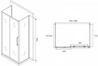 Душевой уголок ABBER Schwarzer Diamant AG30150H-S80-S80 150x80см хром