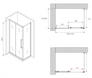 Душевой уголок ABBER Schwarzer Diamant AG30170BMH-S80BM 170x80см чёрный