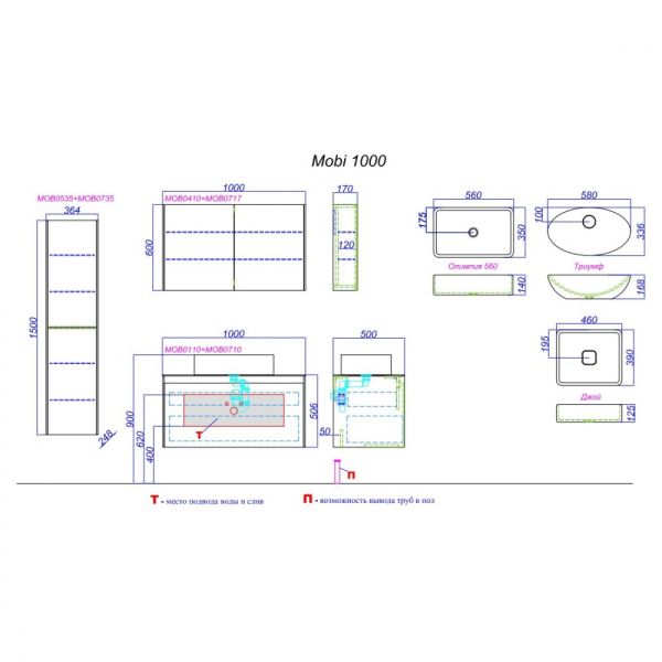 Aqwella Mobi фасад тумбы под умывальник, цвет белый, 100 см