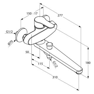 Смеситель для ванны и душа Kludi Objekta хром 324910575