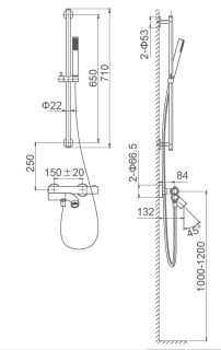 Смеситель для ванны с душевым гарнитуром Wonzon & Woghand Loop WW-311-00-508 с термостатом чёрный матовый