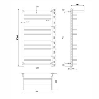 Полотенцесушитель водяной Indigo Brace LBCW100-50GDPK3 с полкой 100x50 см золото